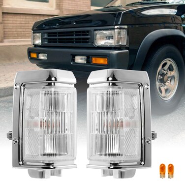 USR 88-89 Pickup Corner Light &ndash; Corner Lamps (Left + Right) Pair - Compatible with 1988-1989 Nissan Pick Up Truck / 1987-1995 Pathfinder All Models (CLEAR CORNER LIGHTS w/SOCKETS &amp; BULBS - Plug&amp;Play)