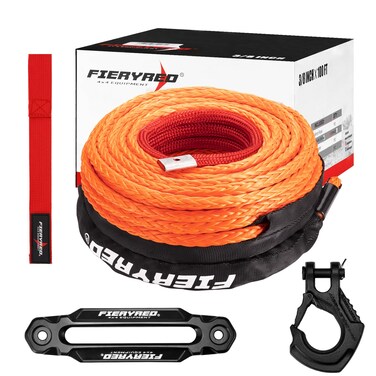 FIERYRED Synthetic Winch Rope 3/8 Inch 100FT - 26500Ibs Winch Line Cable Rope with Winch Hook Fairleads for 4WD Off Road Vehicle ATV UTV SUV SUV Trucks