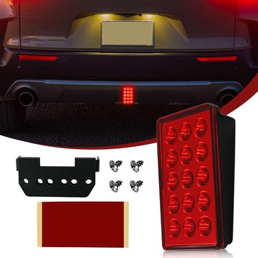 COOLCMP LED Trailer Lights, F1 Style Brake Light 12V Universal Rear Tail Lamp 15 LED IP68 Waterproof Braking Stop Strobe Pilot Flash Lighting Accessories Kit for Car SUV Motorcycle(Red)