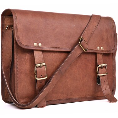 Small Brown Genuine Leather Messenger Bag Crossbody Satchel, Perfect for iPad &amp; Small Laptop, Vintage Distressed Shoulder Bag (12 INCH)