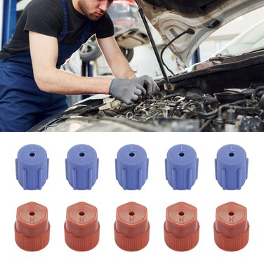 UZZH 10PCS AC Caps for Cars, R134a 13mm &amp; 16mm Cap Air Conditioning Service AC System Charging Port Caps for Car AC Replacement and Maintenance, 5 Blue Low Side &amp; 5 Red High Side Pressure Port Cap