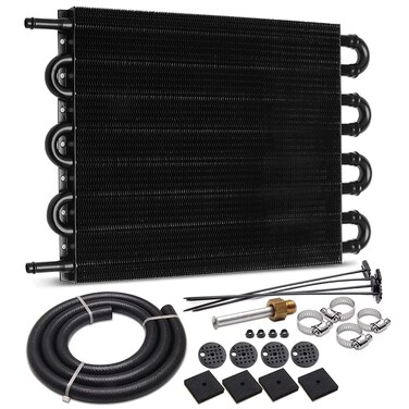 Piodelo 5/16" Transmission Oil Cooler Kit, 8 Pass Ultra-Cool Tube and Fin Cooler Kit Universal Aluminium Alloy Black