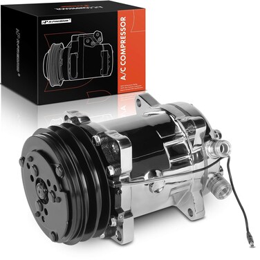 A-Premium Fit for Sanden 508 2PK Style, Universal A/C Compressor with Clutch, 2 Groove V-Belt, Chromed