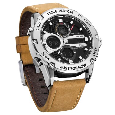 FEICE Men&rsquo;s Chronograph Quartz Watch Multifunctional Vintage Waterproof Sports Wristwatch Brown Leather Strap Sleek Watches for Men