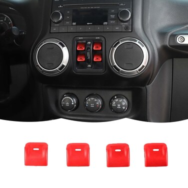 RT-TCZ Center Console Window Button Switch Trim Cover Aluminum Alloy Decoration Interior Accessories Compatible with Jeep Wrangler JK JKU 2012-2017,Red