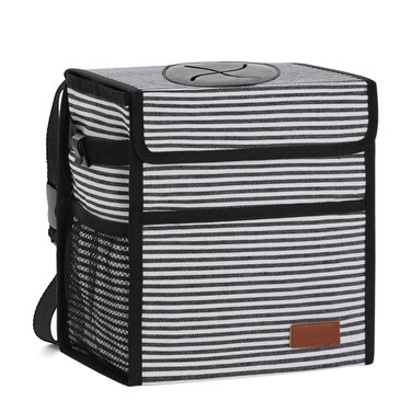 Femuar Car Trash Can Leak Proof Car Trash Bag Waterproof Car Garbage Can with Lid for SUV Front Seat Multipurpose Car Hanging for Headrest Collapsible and Portable with Storage Mesh Pocket, Stripe