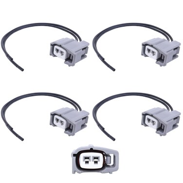 HiSport Fuel Injector Connectors Socket Plugs with Pigtail Harness Wires EV1, EV6, EV14, Compatible with DENSO,Compatible with Toyota 4 PCS