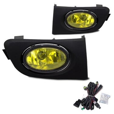 YLT AUTO Front Bumper Running Fog Light Replacement Kit with Switch Wiring for 2001 2002 2003 Honda Civic (Yellow Lens)