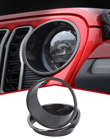 JeCar Headlight Trim Covers Front Light Bezels Exterior Accessories Compatible with Jeep Wrangler 2024 JL JLU &amp; Gladiator JT 2024, Carbon Fiber Finish