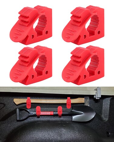 ADTOPI Overlanding Shovel Holder Quick-Release Clamp Mount for 1-1/7'' to 1-3/7'' Diameter Tools and Equipment for Home, Off-road vehicle, UTV, ATV, Van, Trucks, Boat &amp; Train 4 Pack Red
