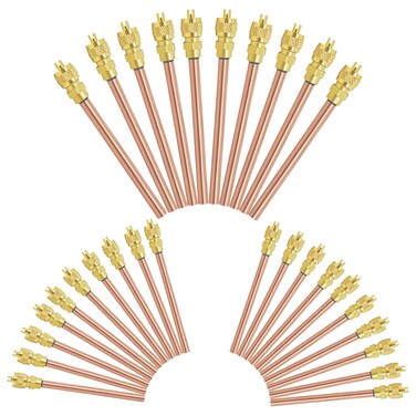30Pcs Access Service Valve, 1/4'' SAE x 1/4'' OD x 3.54'' Stem Core Brass Copper Filling Access Valves, Air Conditioner Service Valve Charge Needle Valve