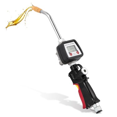 Poafamx Digital Oil Control Valve Meter Nozzle 8GPM/30LPM Heavy Duty Air Operated Oil Transfer Pump Nozzle 7-1000 Psi 0.5-70bar Oil Fluid Dispenser 1/2" inch NPT Inlet with Non Leakage Spout