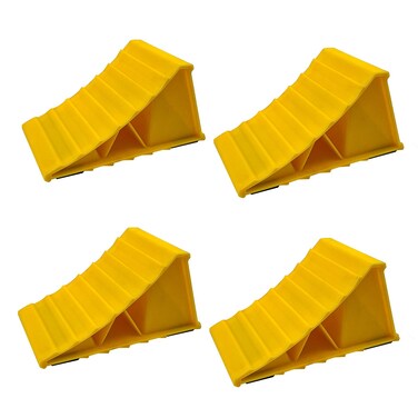 HOXWELL 2 Pairs Wheel Chocks for Travel Trailers, Non Slip Heavy Duty Yellow Wheel Chock, Lightweight Wheel Stoppers for Cars Camper Trucks RVs, Easy to Carry &amp; Suitable for Most Tyre Sizes