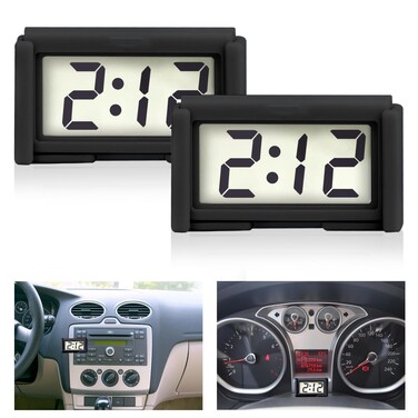 2 Pcs Mini Digital Clock Small Magnetic Clock Car Dashboard Clock Stick on Clock Self Adhesive Bracket Digital Clock Battery Operated Automotive Stick On Watch for Air Vent (Black 2)