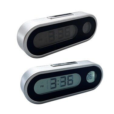 2 in 1 Car Digital Thermometer Clock, Temperature Dashboard Clock, Small Electronic Clock with Fahrenheit Date, LCD Backlight Car Accessories for Vehicle Dash (Silver)