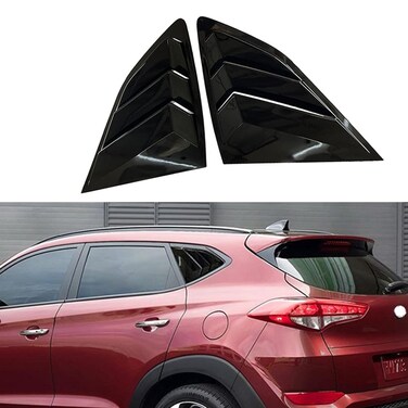 CEBAT 2PCS ABS Racing Style Rear Side Window Louvers Air Vent Scoop Shades Panel Cover Auto Exterior Decoration Trim Accessories for Hyundai Tucson 2016 2017 2018 2019 2020 2021（Bright Black）