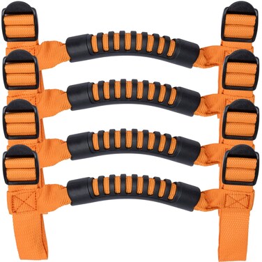 4 x Roll Bar Grab Handles Grip Handle for Jeep Wrangler YJ TJ JK JKU JL JLU Sports Sahara Freedom Rubicon X &amp; Unlimited 1955-2024 (Orange)
