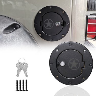 Sukemichi TJ Gas Cap Cover For Jeep, Locking Fuel Filler Door Gas Tank Cover For 1997-2006 Jeep Wrangler TJ Accessories, Aluminum, 1 Pack, Star