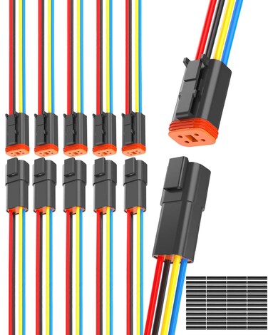 Zmacook 4 Pin DT Wire Connector 16 AWG Waterproof Automotive Electrical Connectors Deutsch Connector Male and Female Wire Connectors Plug Connectors with Heat Shrink Tubing for Car Truck Boat, 6 Kits