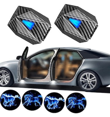 LZLRUN Animated Projection Welcome Light, Running Ice Fire Horse Door Welcome LED Light for Car