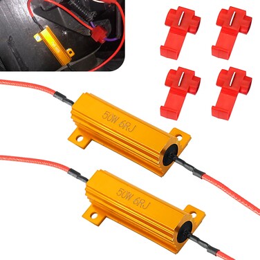 Nowkont 2 PCS Car Light Bulb Resistor, 50W 6RJ High Heat Dissipation Metal Shell High Resistance Anti-vibration Low Temperature Resistor, Modification Accessories, Compatible with Most Cars (Gold)