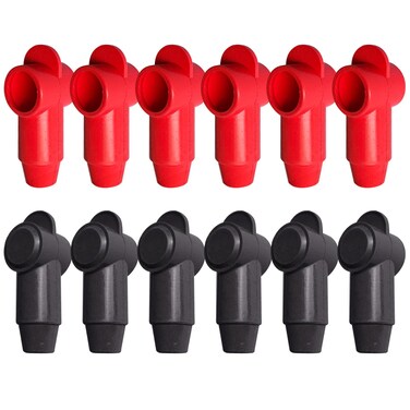 Ampper 12 Pcs Silicone 3/8" Stud Terminal Covers, Flexible Post Terminal Cover Protector Boot for Battery Power &amp; Ground Junction Block Post, Fits 1-3/0 Gauge Wire (Red &amp; Black)