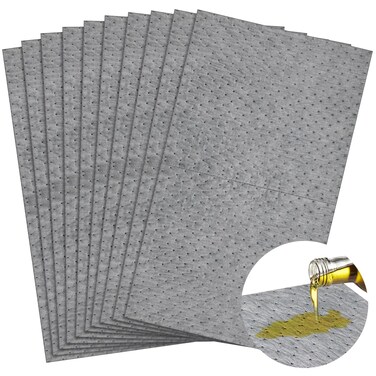 Threlaco 10 Pieces Oil Absorbent Pads 17 x 30 Inch Water Absorbent Mat Gray Oil Spill Mat Weight Dimpled Pad Garage Accessories Oil Spill Universal Pads for Absorbing Protecting Home Garage Basement