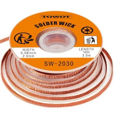 TOWOT Solder Wick Braid With Flux No-Clean Electronic, Desoldering Wick Braid Remover.Desolder Soldering 2mm W 0.08'' L 9.8'