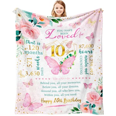 Gifts for 10 Year Old Girl, 10th Birthday Gifts for Girls, Presents for Ten Year Old Girl, Birthday Gifts Ideas for Girls Age 10, Double Digits Birthday Decorations for Girl Throw Blanket 60"X50