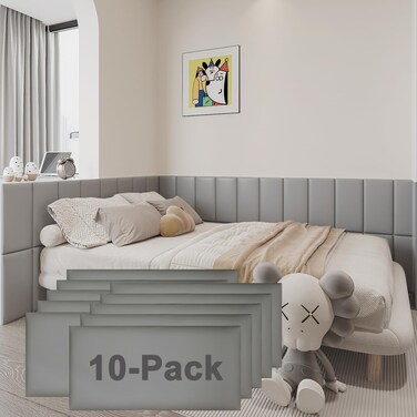 3D Anti-Collision Wall Padding for Kids Self-Adhesive 10PCS Grey headboard Panels for Wall Peel and Stick headboard