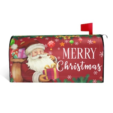 ARKUKT Merry Christmas Mailbox Cover Magnetic Xmas Santa Mailbox Wraps Post Letter Box Cover for Garden Yard Home Decor Standard Size 21" x 18