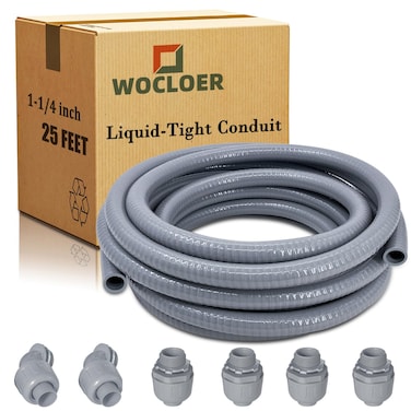 Wocloer Liquid-Tight Conduit, 1-1/4 inch 25 Foot Flexible Non Metallic Electrical Conduit and Connector Kit,With 4 Straight and 2 Angle Fittings.1-1/4" Dia
