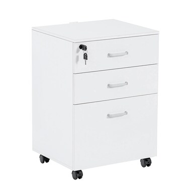 QDSSDECO 3 Drawer Mobile File Cabinet, Rolling Vertical Filing Cabinet fits A4, Legal Paper and Letter Paper for Home Office, White with Lock