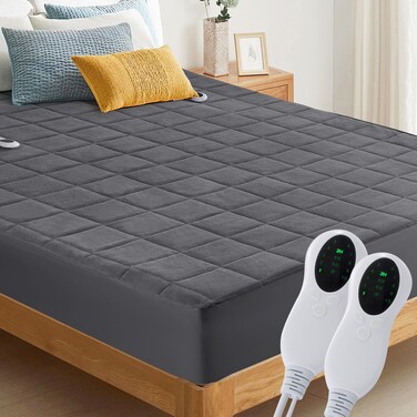 Heated Mattress Pad King Size,Mattress Pad Coral Fleece Electric Bed Warmer 10 Heat Settings   Auto Off 2-4-8 Hours   Fit Up to 18" Deep Pocket   Machine Washable   Gray