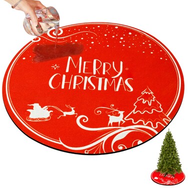 30'' Christmas Tree Stand Mat, Absorbent Waterproof Scratch Protection Washable Christmas Tree Floor Protector, Heavy Duty Christmas Tree Skirt Floor Protector with Snowflakes Santa Claus
