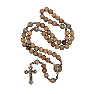Intercession Our Father Sacred Handmade Solid Wood Rosary (St Benedict - Walnut)