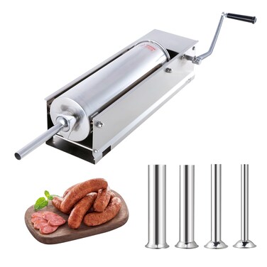 Clivia 7L/15Lb Sausage Stuffers,Horizontal Sausage Stuffer 304 Stainless Steel with 4 Filling Tubes,2 Speeds Maker Adjustable,Manual Sausage Machine For Home &amp; Commercial