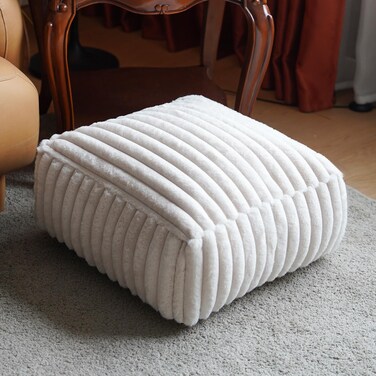 Artbloss Unstuffed Pouf Ottoman Cover Soft Storage Extra Seat Farmhouse Comfortable Bohemian Poufs Accent Footrest 20x20x8 Inches for Living Room Bedroom Study Nook (Beige B, Square)