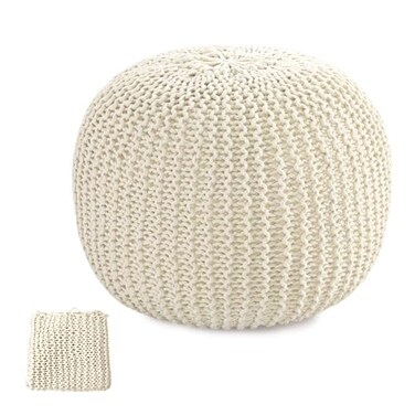 BALAPET 100% Cotton Handmade Unstuffed Ottoman Pouf Cover, Round Knitted Ottoman Pouf Cover Foot Stool, Floor Bean Bag Chair, Foot Rest with Storage for Living Room Bedroom (Cover ONLY NO Filler)