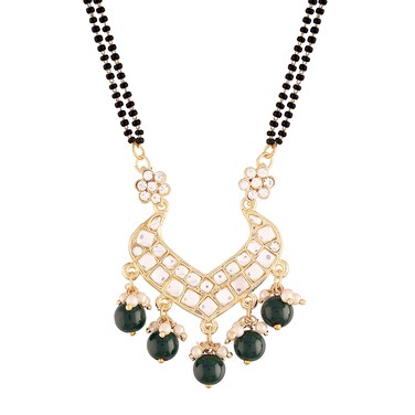 I Jewels 18k Gold Plated Indian Wedding Pearl Beads Studded Pendant with Black Bead Chain Mangalsutra for Women (D084G)