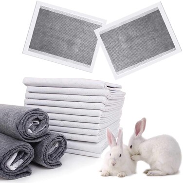 kathson Rabbit Pee Pads Disposable Cage Liners 50PCS All Absorb Black Carbon Odor Control Bunny Training Accessories with Quick-Dry Surface for Puppy Guinea Pig Kitten Hedgehog Small Animals