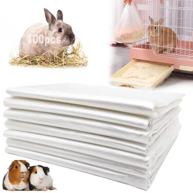 Niwaes 100 Pcs Disposable Rabbit Cage Liner, 35'' X 27'' Large Bunny Cage Tray Liners Clear Plastic Guinea Pig Toilet Film for Bunnies Ferrets Chinchillas Birds Small Animal - Leak Proof &amp; No Mess
