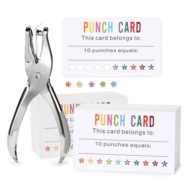 ONEDONE Reward Punch Cards Pack of 200 with Hole Puncher Behavior Incentive Awards for Teachers Kids Students Home Classroom School Business Loyalty Card - 3.5" x 2