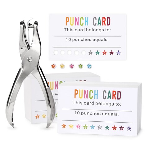 ONEDONE Reward Punch Cards Pack of 200 with Hole Puncher Behavior Incentive Awards for Teachers Kids Students Home Classroom School Business Loyalty Card - 3.5&quot; x 2
