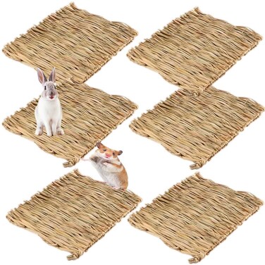 Rabbit Grass Mat, Bunny Natural Straw Woven Bed, Small Animal Cages Hay Nest Sleeping, Chewing, Nesting and Toys for Guinea Pig Hamster and Rat Bed Mat
