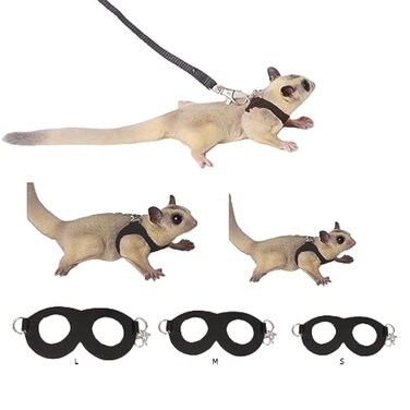 MANON ROSA Sugar Gliders Harness Leash Set - 3 Pcs Training Walking Gear Small Animal Adjustable Traction Ropes Vest for Squirrels Hamsters Rats Gerbils Reptiles Bearded Dragon Lizards Black