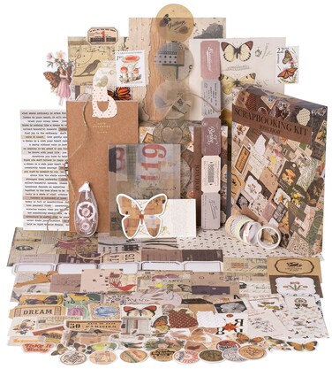 JOYCHOIC Vintage Scrapbooking Supplies Aesthetic Journaling Kit, Scrapbook Large Collection for Bullet Junk Journal, Arts Craft Collage, Beginners, Girls Ephemera Teenage Teens School