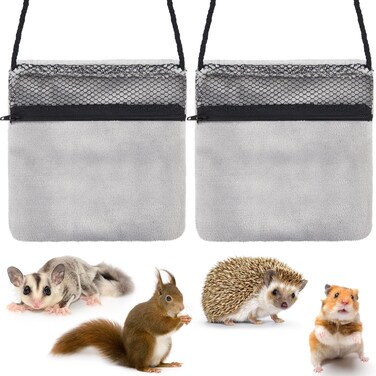 Sweetude 2 Pcs Sugar Glider Bonding Pouch Small Animal Outgoing Sleeping Bag Breathable Small Animal Carry Pouch with Shoulder Strap for Marmosets Squirrels Hamsters and Other Small Pets (Gray)