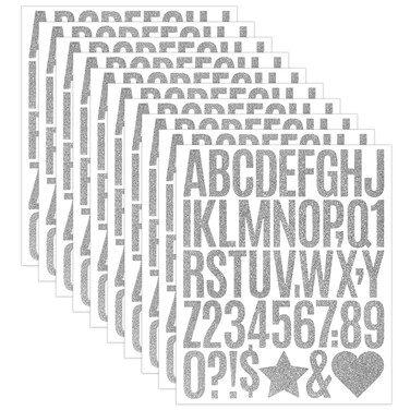 Glitter Alphabet Letter Stickers 470 Pieces 10 Sheets for Sign, Mailbox, Notebook, Classroom Decor, Business, Address Number Self Adhesive Sliver Letters(Sliver,2 Inch)