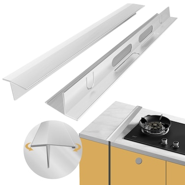 Stainless Steel Stove Gap Cover 2 Packs, 13.8"~27.6" Adjustable Kitchen Stove Counter Gap Cover for Level Surface, Heat Resistant Cooktop Trim Kit, Easy to Clear Stove Guard (Black)